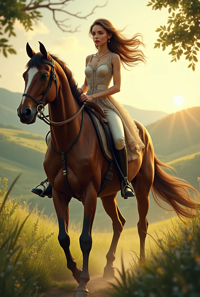 Young lady riding a horse - SeaArt AI