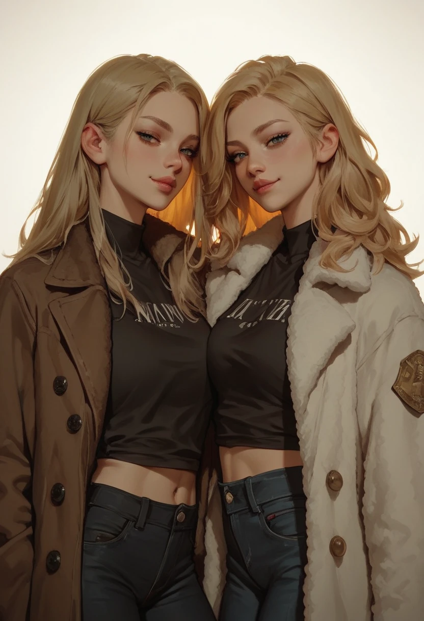 score_9, score_8_up, score_7_up, award-winning masterpiece, 1girl, sy3sw33, seductive smile, blonde hair, black jeans, black button-up shirt, wool coat, hard shadows lighting, symmetry 