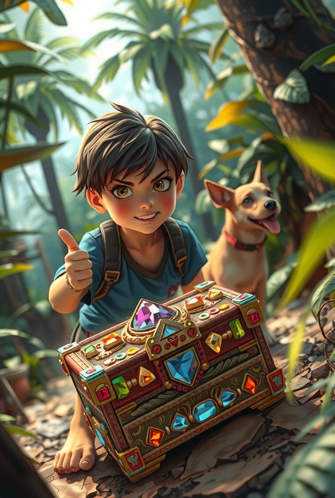 Jack(brave boy) and Spark(dog)  found fully jewellery wooden box in the jungle