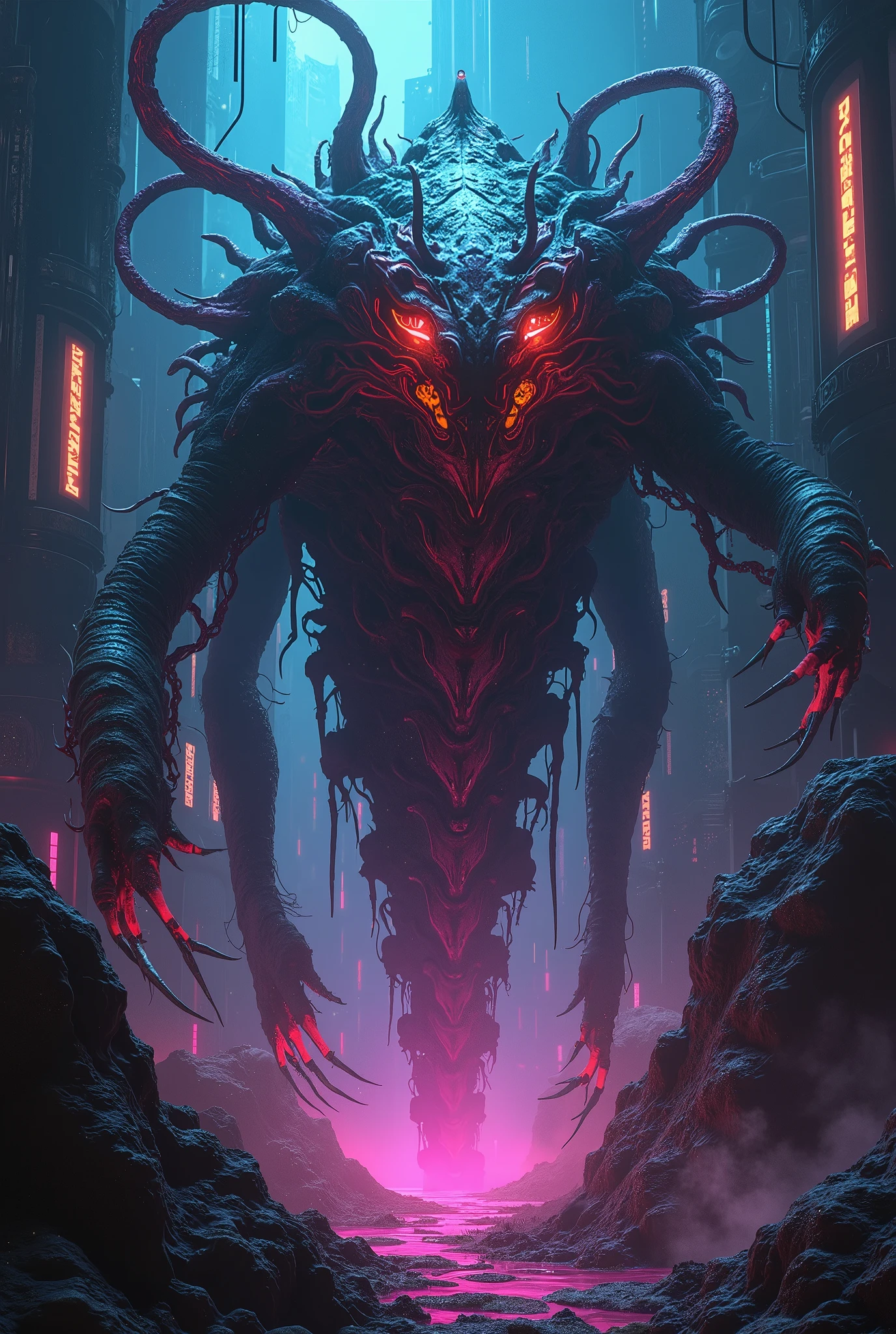 Cinematic texture,Invading aliens,Beef noodles,uncanny, tentaculata,Blood,Full body like,combats,The city was destroyed,of a real,Facial features are carefully depicted,Realistic skin texture,Dark style,depth of fields,high light,Real light,Ray traching,oc rendered,Hyper-realistic,best qualtiy,8K,Works of masters,super-fine,Detailed pubic hair,Correct anatomy,sharp focus on eyes,Bokeh,Facial features are carefully depicted