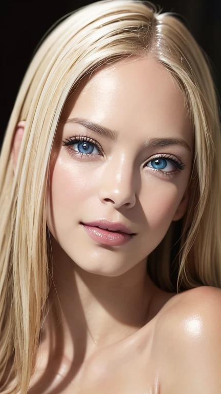 blue eyes, Blonde hair, Large Breasts, 4K resolution, High quality CG, Beautiful CG, Soft Light, realistic, photo-realistic:1.37),(8k, RAW photo, best quality, masterpiece:1.2), cute, ultra-detailed,physically-based rendering, ultra high res, sharp focus, looking at viewer,photorealistic,realistic, solo, photorealistic, best quality, extremely detailed face,extremely detailed eyes and face, beautiful detailed eyes,absurdres, incredibly absurdres,haunting smile, natural breasts, soft areolas, Puffy areolas, puffy nipples, detailed areolas, plunk areolas, detailed nipples, full body, huge stunning goddess shot