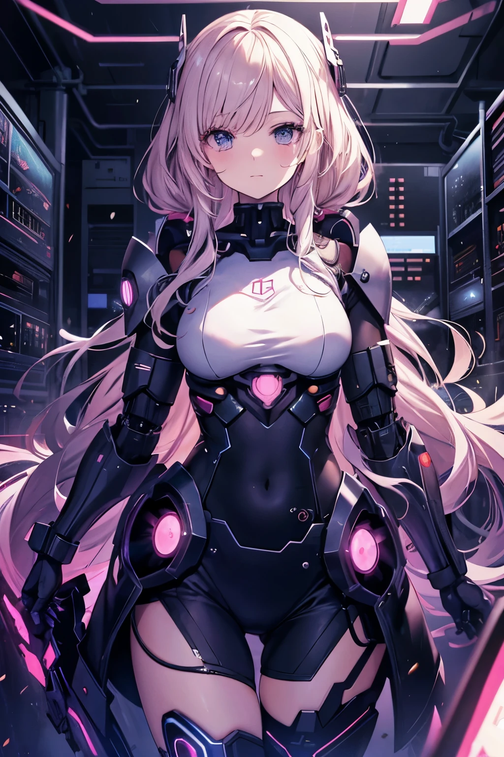 最high quality、best image quality、masterpiece、android girl((18-year-old、 By becoming、vest bust、medium bust,wide open breast tea、red glowing eyes, water hair、messy hair、long hair、thin,highest valley、white robot body、shining blue body、Close ~ eyes、All connected to cables、Show the whole body、robot arm、robot feet、villain、evil smile、sit、open the thighs、open your legs)),high quality、beautiful art、background((dark bio facility、dark room、Infrared Sensor、red lighting))、Flight、debris flies、Depth of written boundary、movie、visual art、perfect art、8K,genuine、