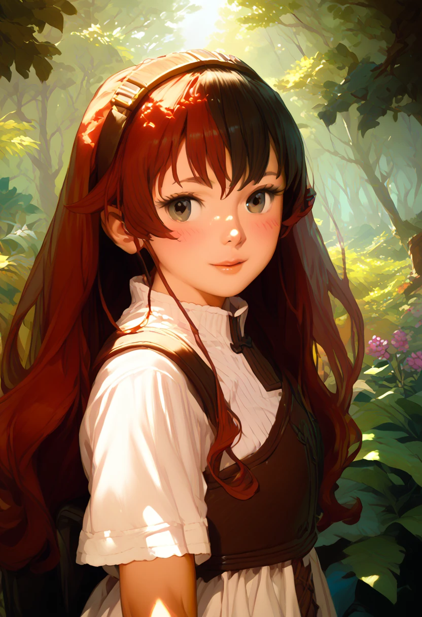 Eris boreas greyrat, beautiful adventurous girl, detailed facial features, adventurous pose, lush verdant forest background, sunlight streaming through trees, , intricate detailed fantasy art, highly detailed, 8k, photorealistic, masterpiece