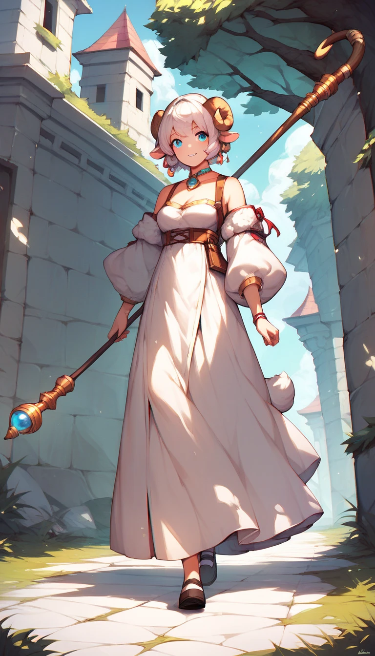 masterpiece, best quality, ultra-detailed, 1girl, <lora:lenna_charlotte_tycoon:0.8>lenna charlotte tycoon, pink hair, short hair, aqua eyes, concerned, robe, white robe, hood, white hood, long robe, coat, white shirt, full body robe, elbow gloves, white gloves, staff, wooden staff, beautiful detailed eyes, detailed skin, inside a cave, cavern, stalagmite, limestone cave
