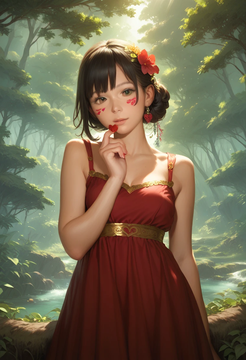 Eris boreas greyrat, beautiful adventurous girl, detailed facial features, adventurous pose, lush verdant forest background, sunlight streaming through trees, , intricate detailed fantasy art, highly detailed, 8k, photorealistic, masterpiece