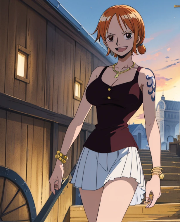  ( top quality , 4K, 8k,  high definition , masterpiece:1.2),  super detailed , ( realistic , photo realistic , photo- realistic :1.37) , Official Art , drawn in anime style , Nami in One Piece,Beautiful pale orange hair,Chignon, braids , Dominant Smile ,smile,Left shoulder tattoo, necklace, Big Breasts , white dress,(walk),Around town, orange street lamp,(night), shopping, Eiffel Tower, Beautiful Starry Sky,アートスタイルはCharmingなアニメスタイルに似ている.  rendering. For enhanced visual effect, Add HDR, 超 high definition ,  Studio Lighting , Fine painting,  sharp concentration , 物理ベース rendering,  detailed description ,  professional ,  bright colors , ボケはなく安定拡散 professional ンプトを、Please enter as is, Generate realistic anime style for Nami in One Piece ,((( top quality ))), (( super detailed )),((masterpiece:1.5)),  detailed pictures, ( top quality : 1.4), ( One Girl ) , beautiful skin, Charming, 超 high definition ,  high image quality, (Sexually excited:1.5), Cinematic Writing:1.7, Sunshine Spot:1.3,shadow spot 1 .2,Perfect means, Perfect Limbs ,Perfect means