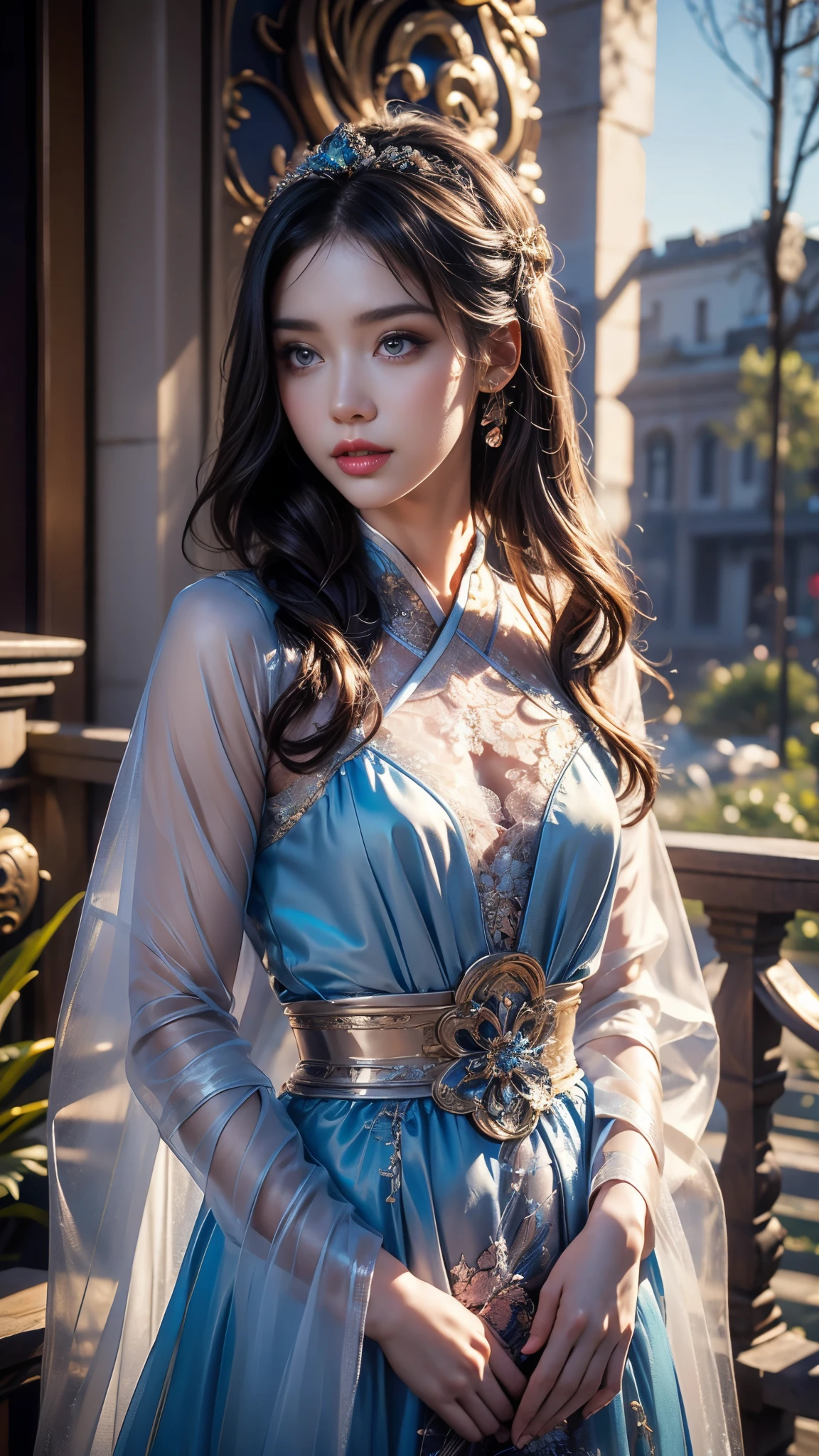 Araffe woman in a blue dress posing for a picture - SeaArt AI