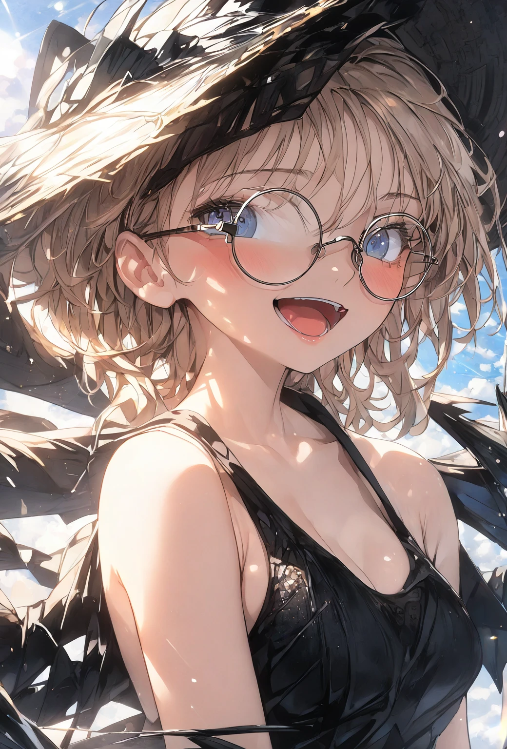 Highest quality,Highest Resolution,sexy,Short Bob,Very beautiful eyes,smile,Big Breasts,whole body,Glasses,Silver Hair,Brown Skin