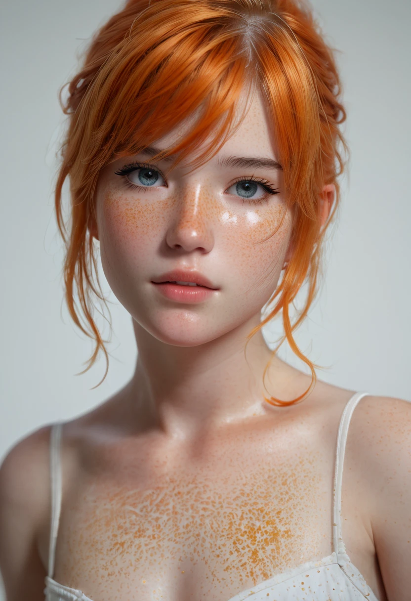 masterpiece, best quality, highly detailed, ultra high res, young adult, orange/broth hair, hour glass physique, freckles, sexy, thick