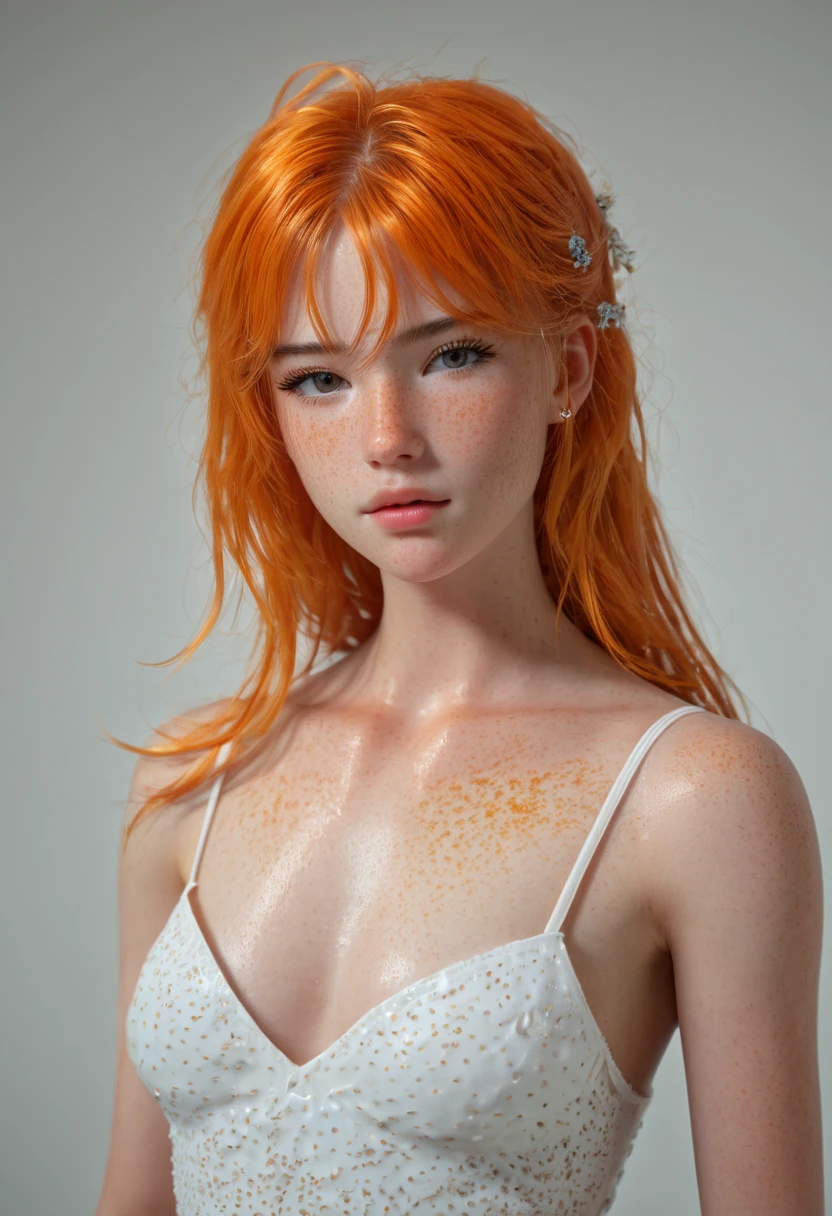 masterpiece, best quality, highly detailed, ultra high res, young adult, orange/broth hair, hour glass physique, freckles, sexy, thick