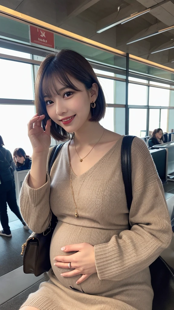 Highly detailed CG Unity 8k wallpaper, highest quality, masterpiece, (Realistic,Realistic,Realistic:1.37)、(((Realistic skin texture、Skin pores))),,Ultra-fine painting,Sharp focus,Physically Based Rendering,Extremely detailed,Professional,Bright colors,Random body shape、Realistic like the photo, Very detailed beautiful Japan woman,  18 ～ Random age up to 45、sexy、((Fair skin、Multiple moles))、Random hairstyles for short hair and updos、Large Breasts、 (((Sweat))),  Round eyes,  Realistic female hands、 blush, (smile), Lips parted, I took a full-body photo、Standing、Indoor location,Plump、A tight, off-the-shoulder, thin sweater