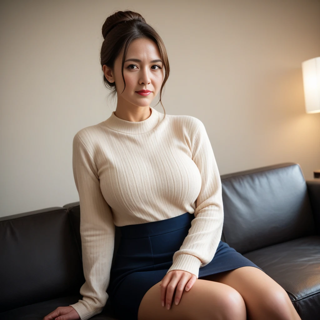 (((nsfw))) (((1 Japanese woman))), age 45 mature woman, wrinkled face, realistic wrinkled face, long face, caramel colored low bun hairstyle, slim and big breasts, sweater and skirt, sitting on sofa, nsfw mature woman masturbating violently, mature woman moaning violently
(realistic, photorealistic, masterpiece, best quality, masterpiece, best quality, raw photo, exquisite details, best quality, ultra high quality, 4k resolution, 8k resolution, ultra high resolution, detailed wrinkle texture, exquisite facial structure, highly detailed, ultra detailed, finely detailed, extremely detailed, masterpiece, professional bright lighting, cowboy shot, one shot multi shot, dynamic angle)