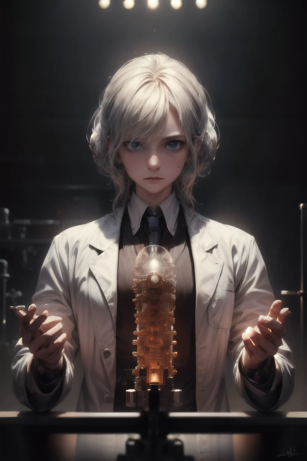 ((best quality)), ((masterpiece)), (detailed), perfect face,a scientist working on a time machine, detailed portrait of a scientist in a lab, wearing a white lab coat, holding futuristic time machine device, intricate gears and displays, complex scientific equipment, dramatic lighting, cinematic composition, photorealistic, 8k, award winning digital art
Canceled by the system
