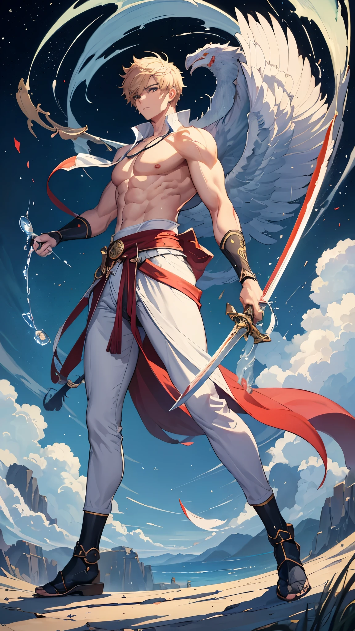 (masterpiece, 4K , super detailed :1.2), (anime:1), ( perfect quality ), (((Adult body))), ((Swinging a big sword, Satu Stance)), and his whole body is shown, viewer modifying the bouquet, Big body, The Traveling Swordsman , boyish, short hair