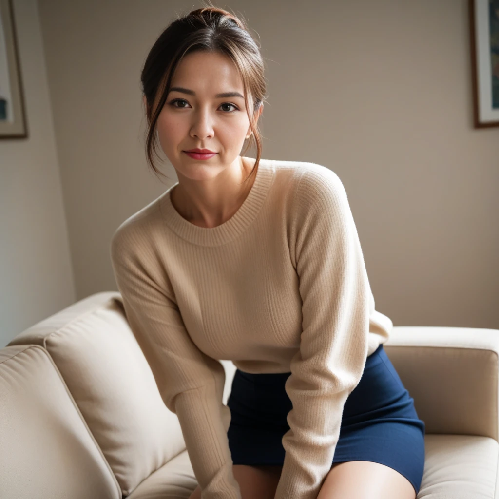 (((nsfw))) (((1 Japanese woman))), age 45 mature woman, wrinkled face, realistic wrinkled face, long face, caramel colored low bun hairstyle, slim and big breasts, sweater and skirt, sitting on sofa, nsfw mature woman masturbating violently, mature woman moaning violently
(realistic, photorealistic, masterpiece, best quality, masterpiece, best quality, raw photo, exquisite details, best quality, ultra high quality, 4k resolution, 8k resolution, ultra high resolution, detailed wrinkle texture, exquisite facial structure, highly detailed, ultra detailed, finely detailed, extremely detailed, masterpiece, professional bright lighting, cowboy shot, one shot multi shot, dynamic angle)