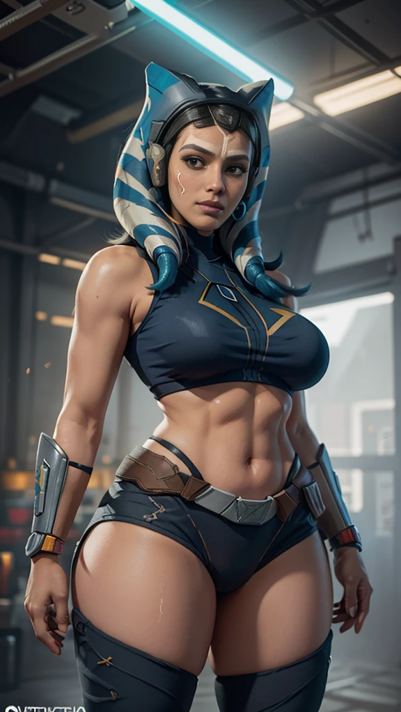 ahsoka tano in leo tard  , light saber with a big breast, cutesexyrobutts, symmetra from overwatch, samira from league of legends, extremely detailed artgerm, senna from league of legends, inspired by rossdraws, wlop and rossdraws, in style of artgerm, as seen on artgerm, pharah from overwatch, thick MILF body