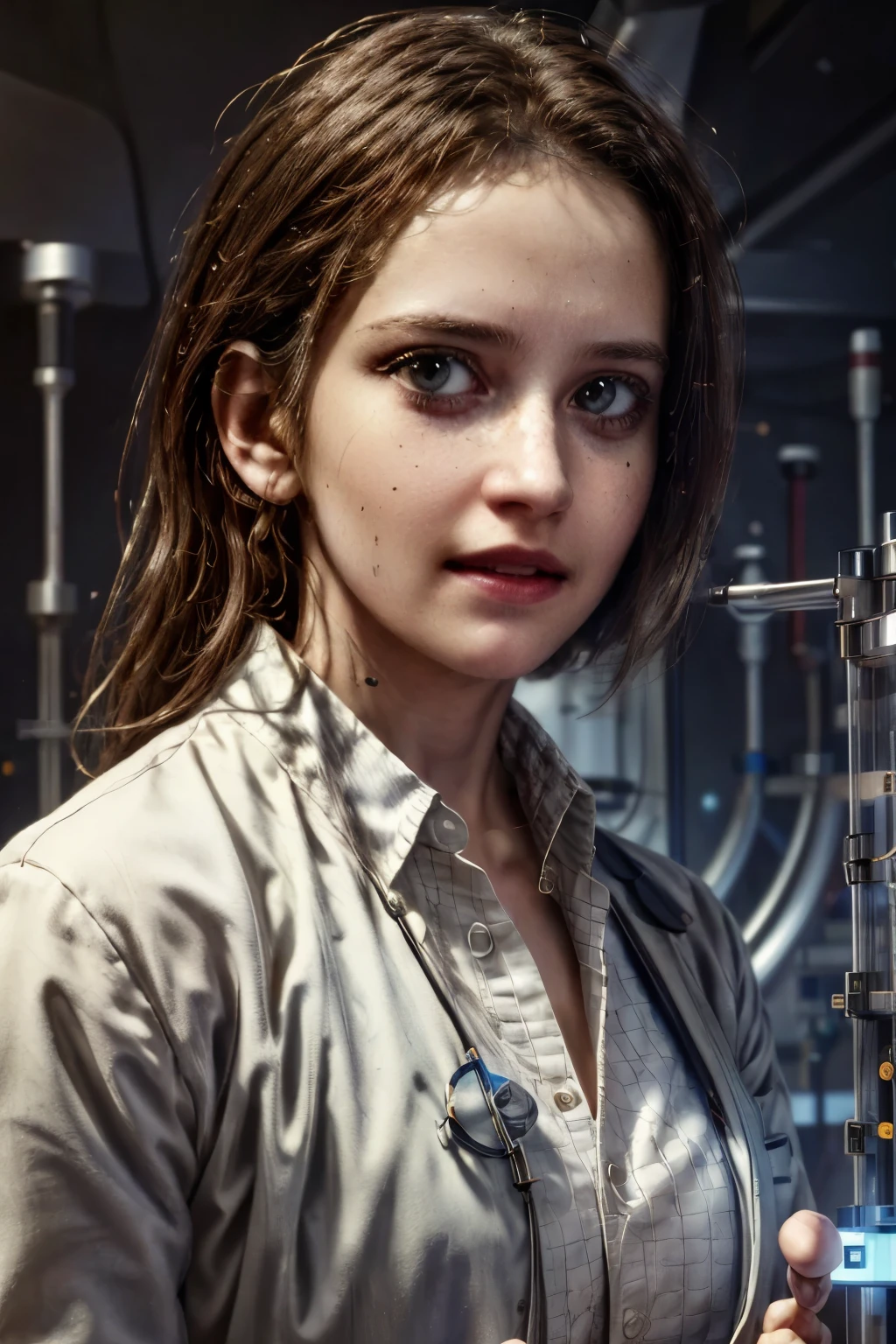 ((best quality)), ((masterpiece)), (detailed), perfect face,a scientist working on a time machine, detailed portrait of a scientist in a lab, wearing a white lab coat, holding futuristic time machine device, intricate gears and displays, complex scientific equipment, dramatic lighting, cinematic composition, photorealistic, 8k, award winning digital art
