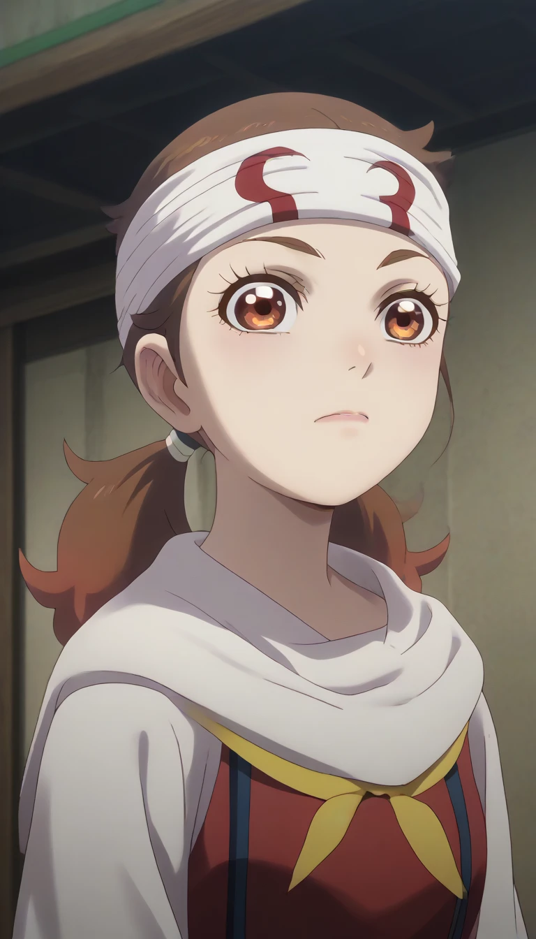  no emotions  masterpiece, super detail, high details, high quality, best quality, highres, 1080P, 8k, 16k  very accurate clothingscore_9, score_8_up, score_7_up, ((cowl)) ((headband on forehead)) detailed clothing beautiful girl  Shuumatsu Train Doko e Iku? | Nadeshiko Hoshi