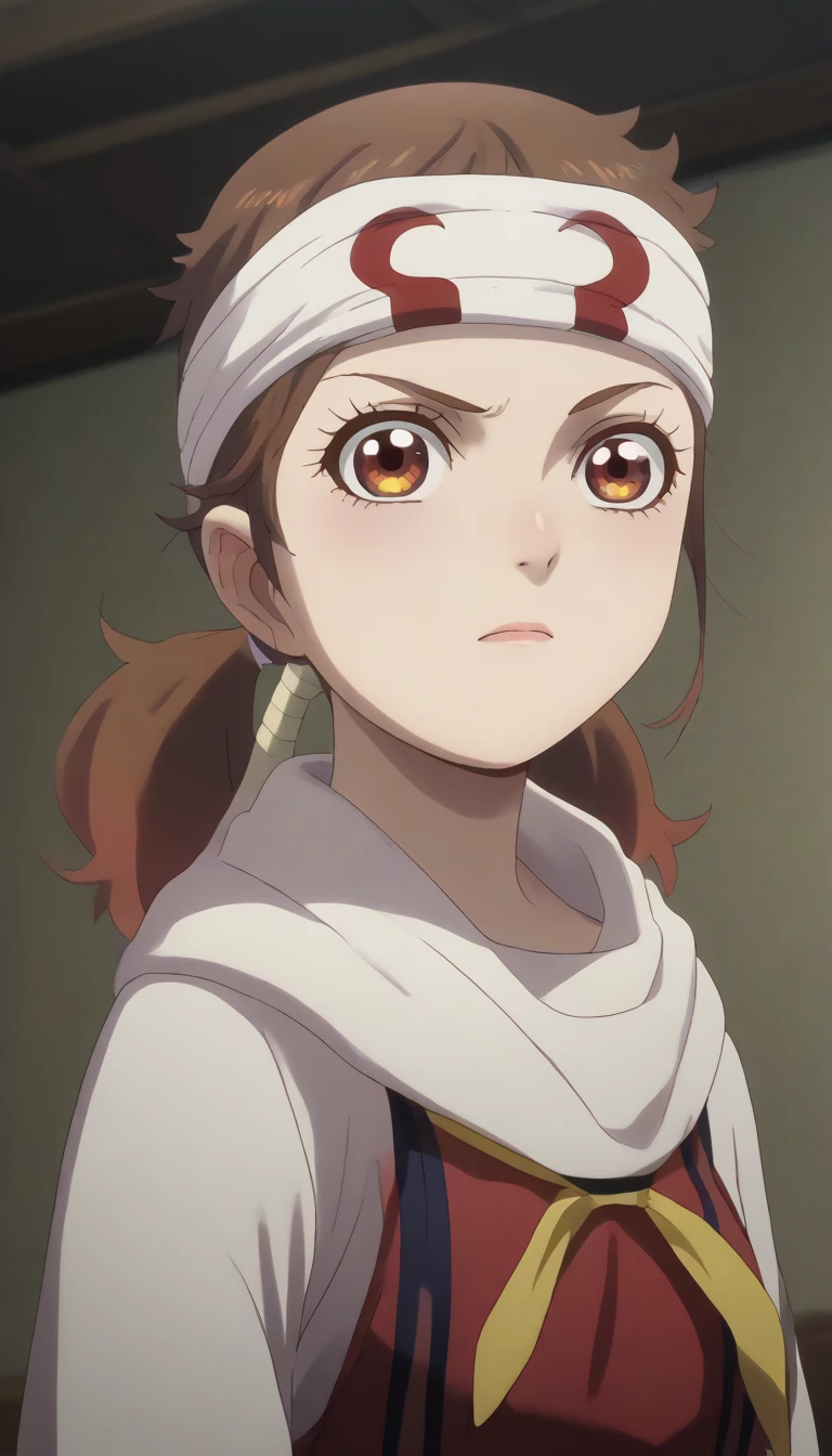  no emotions  masterpiece, super detail, high details, high quality, best quality, highres, 1080P, 8k, 16k  very accurate clothingscore_9, score_8_up, score_7_up, ((cowl)) ((headband on forehead)) detailed clothing beautiful girl  Shuumatsu Train Doko e Iku? | Nadeshiko Hoshi