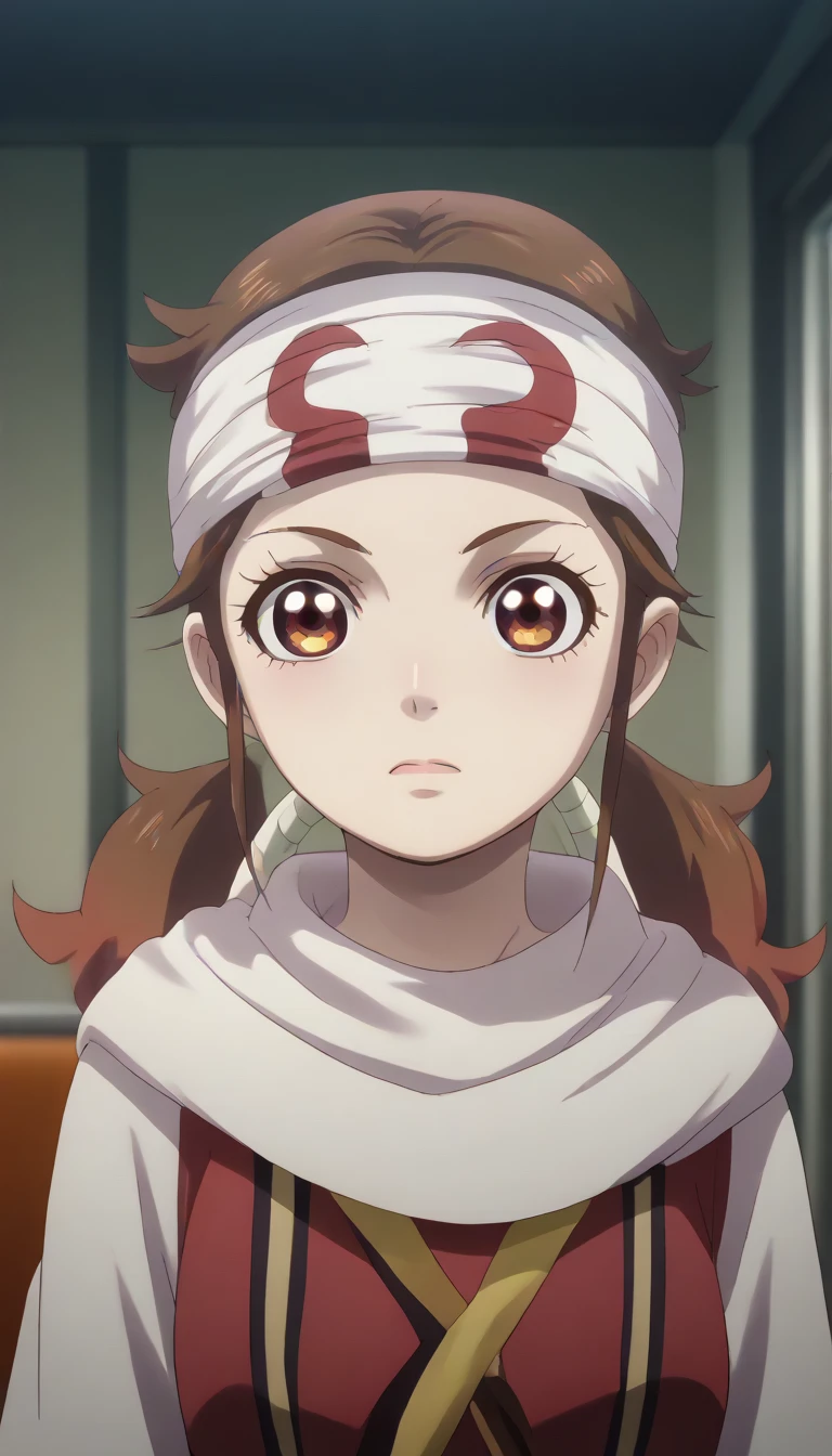  no emotions  masterpiece, super detail, high details, high quality, best quality, highres, 1080P, 8k, 16k  very accurate clothingscore_9, score_8_up, score_7_up, ((cowl)) ((headband on forehead)) detailed clothing beautiful girl  ((Shuumatsu Train Doko e Iku? | Nadeshiko Hoshi))