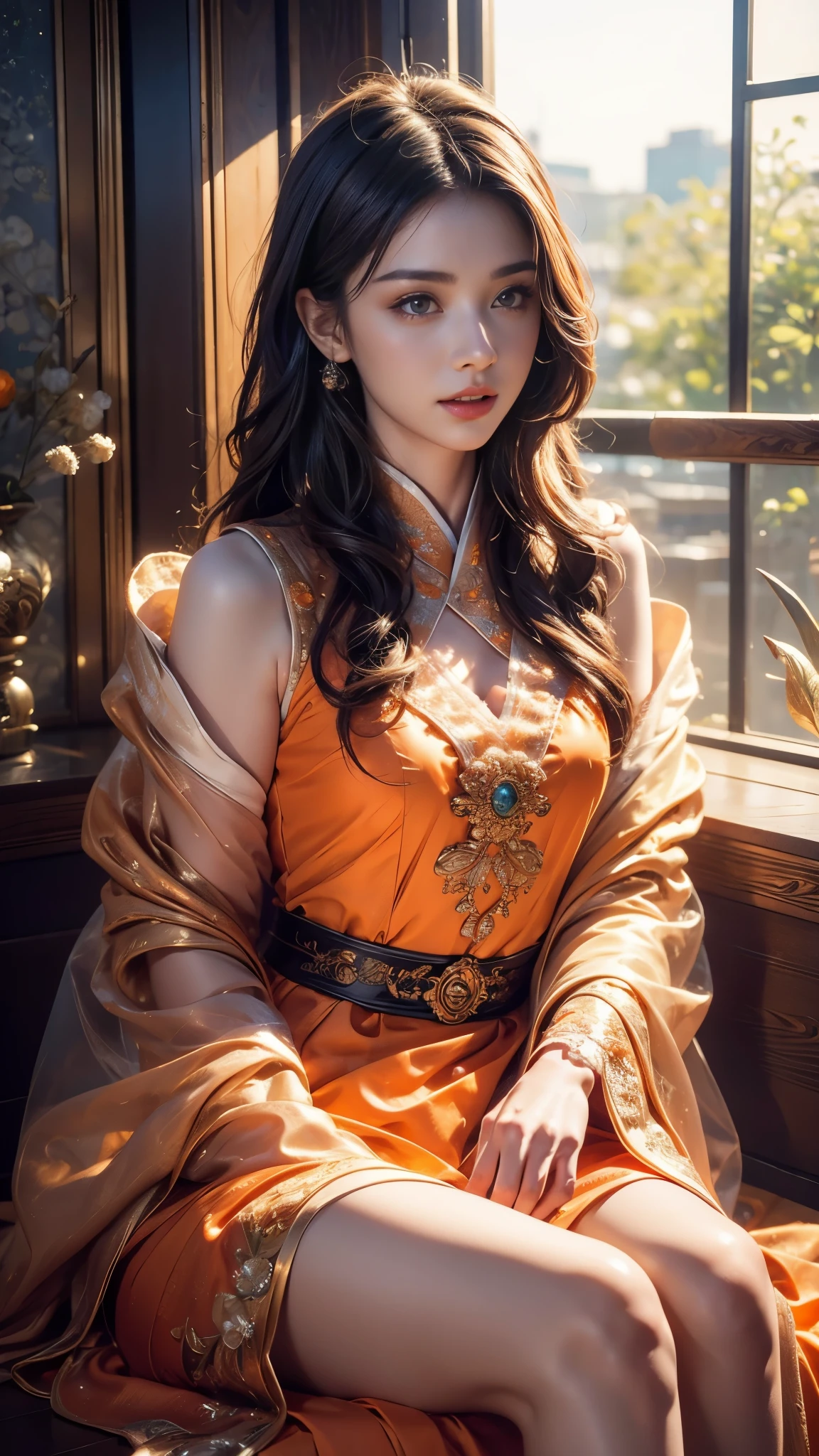 Warcraft art, Ami Matsumoto is a hardworking 21 years old woman with aspirations of becoming a doctor, She has long, dark hair and warm brown eyes, wearing a simple yet elegant lion clan open kimono whit out obi with hints of a fantasy medieval influence, Her demeanor is gentle and caring, reflecting her dedication to helping others, She stands in a quaint, palace hall, waiting for a sexual round ready to blowjob, The design should adult sed on her original appearance in the True Love game, capturing her unique charm and determination, Generate image in medieval fantasy art style, OpenArt SDXL model,