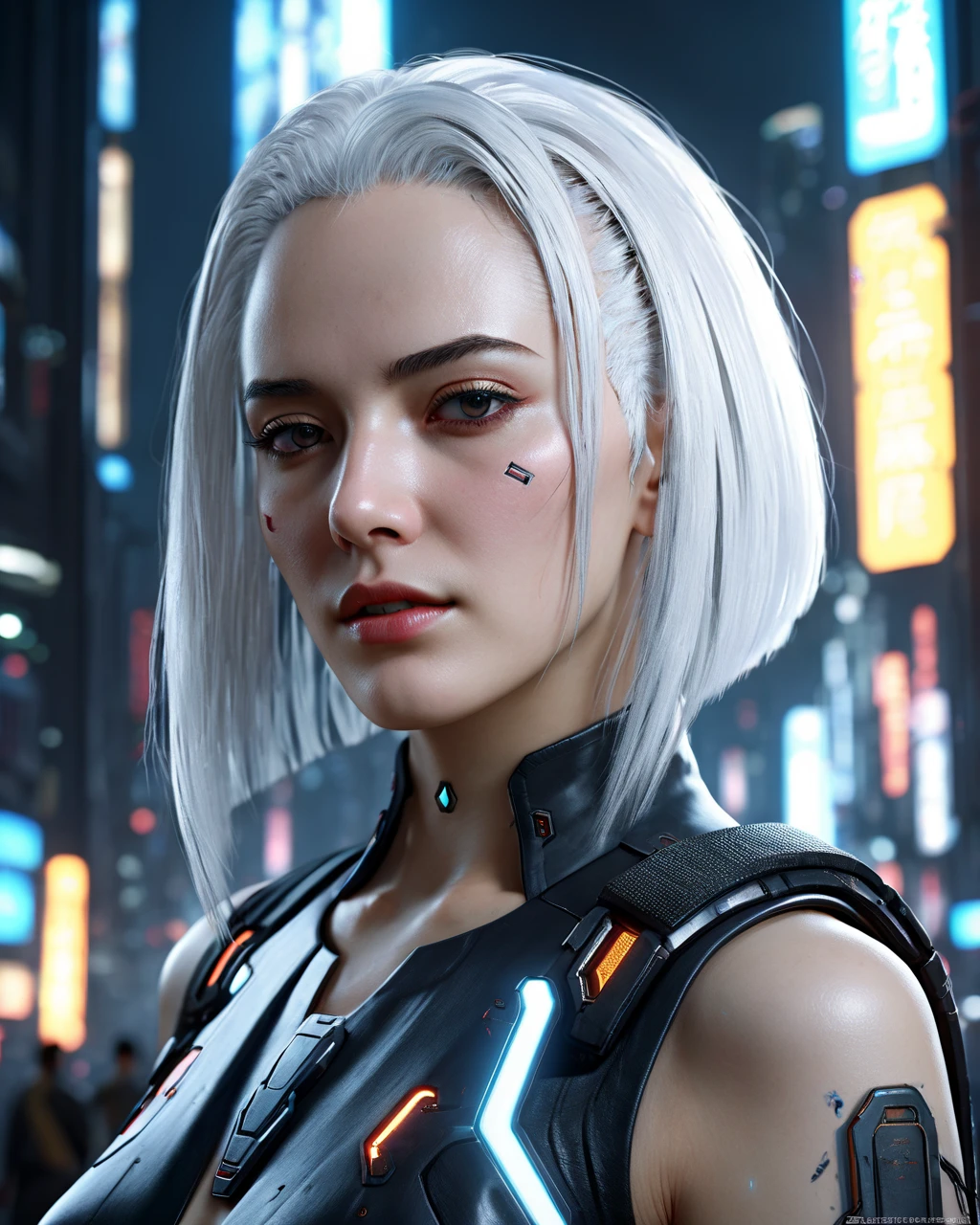 masterpiece,  top quality ,  Official Art ,  Extremely Detailed CG Unity 8K Wallpaper,  very detailed,  illustrations,White Hair、 cyberpunk style、