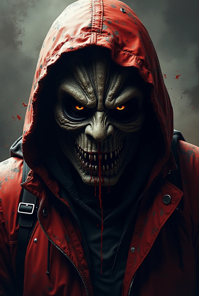 Red Hood mask along with and above with the name Bloody Killer in red letters with a black outline and in small letters youtuber d bloodstriker