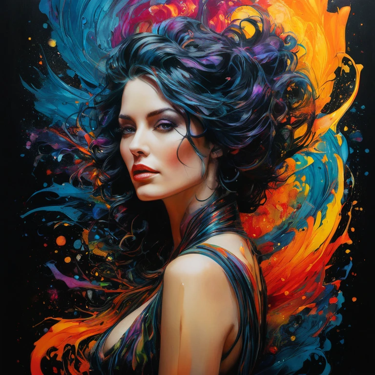 colorful , beautiful woman: Black ink flow :  photorealistic masterpiece with 8k resolution: von Aaron Horkey und Jeremy Mann:  detailed es flüssiges Gouache-Gemälde: von Jean Baptiste Mongue: Calligraphy: Acryl: watercolor art,  professional photography ,  natural light ,  volumetric lighting ,  maximalist photo illustration : By Marton Bobzert: Concept art with 8k resolution ,  detailed , Complex, Elegant, spacious, imaginative