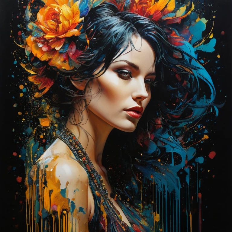 colorful , beautiful woman: Black ink flow :  photorealistic masterpiece with 8k resolution: von Aaron Horkey und Jeremy Mann:  detailed es flüssiges Gouache-Gemälde: von Jean Baptiste Mongue: Calligraphy: Acryl: watercolor art,  professional photography ,  natural light ,  volumetric lighting ,  maximalist photo illustration : By Marton Bobzert: Concept art with 8k resolution ,  detailed , Complex, Elegant, spacious, imaginative