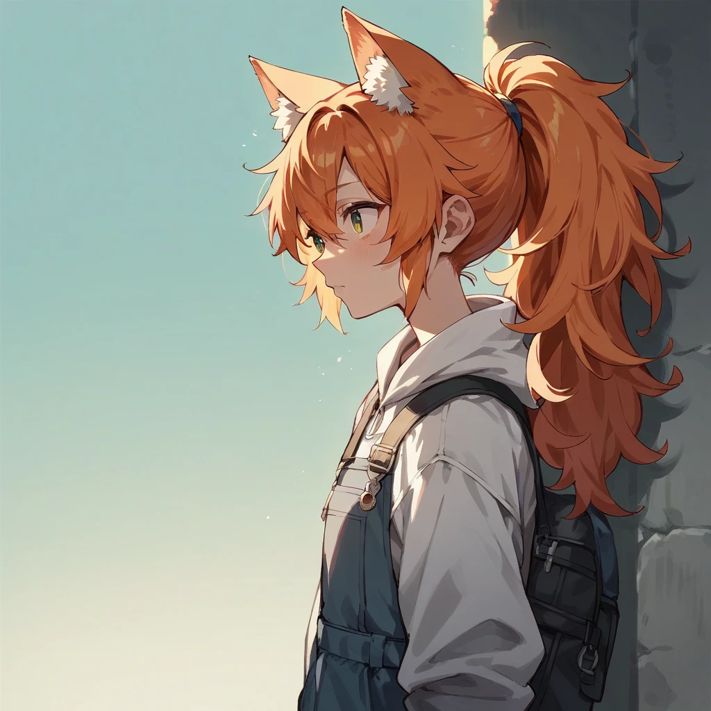 Wolf Girl,cool girl,red orange hair, ponytail,Fluffy hair,Large amount of hair, zitoida,fine,Young,Clothing poncho,