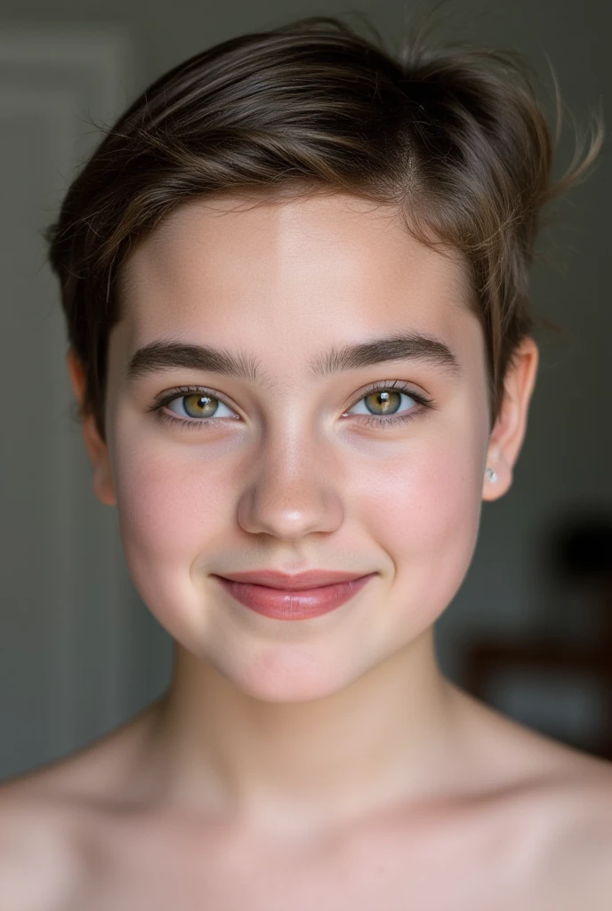 Sophia Lillis wearing a flower crown and naked with a smile
