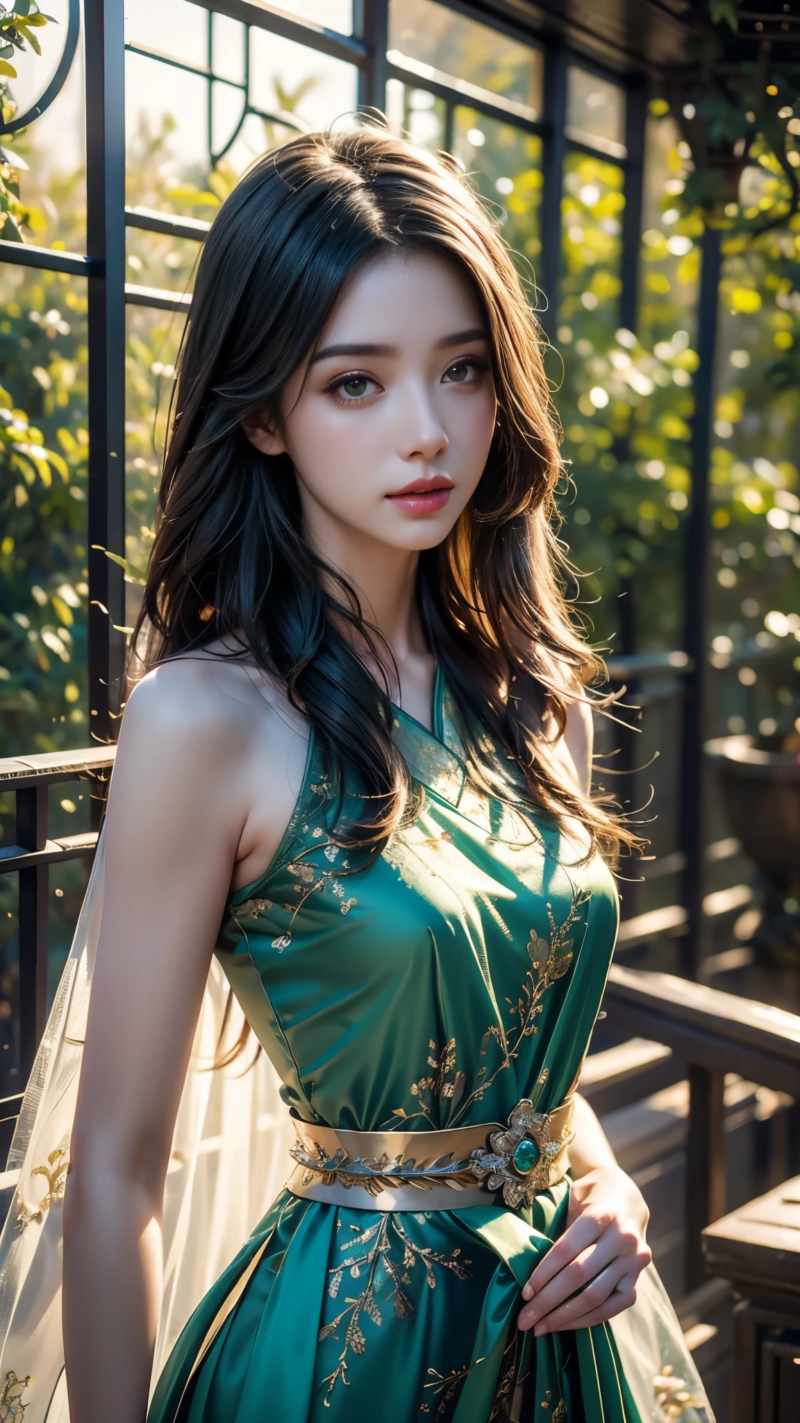 Araffe asian woman in green dress posing for a picture - SeaArt AI