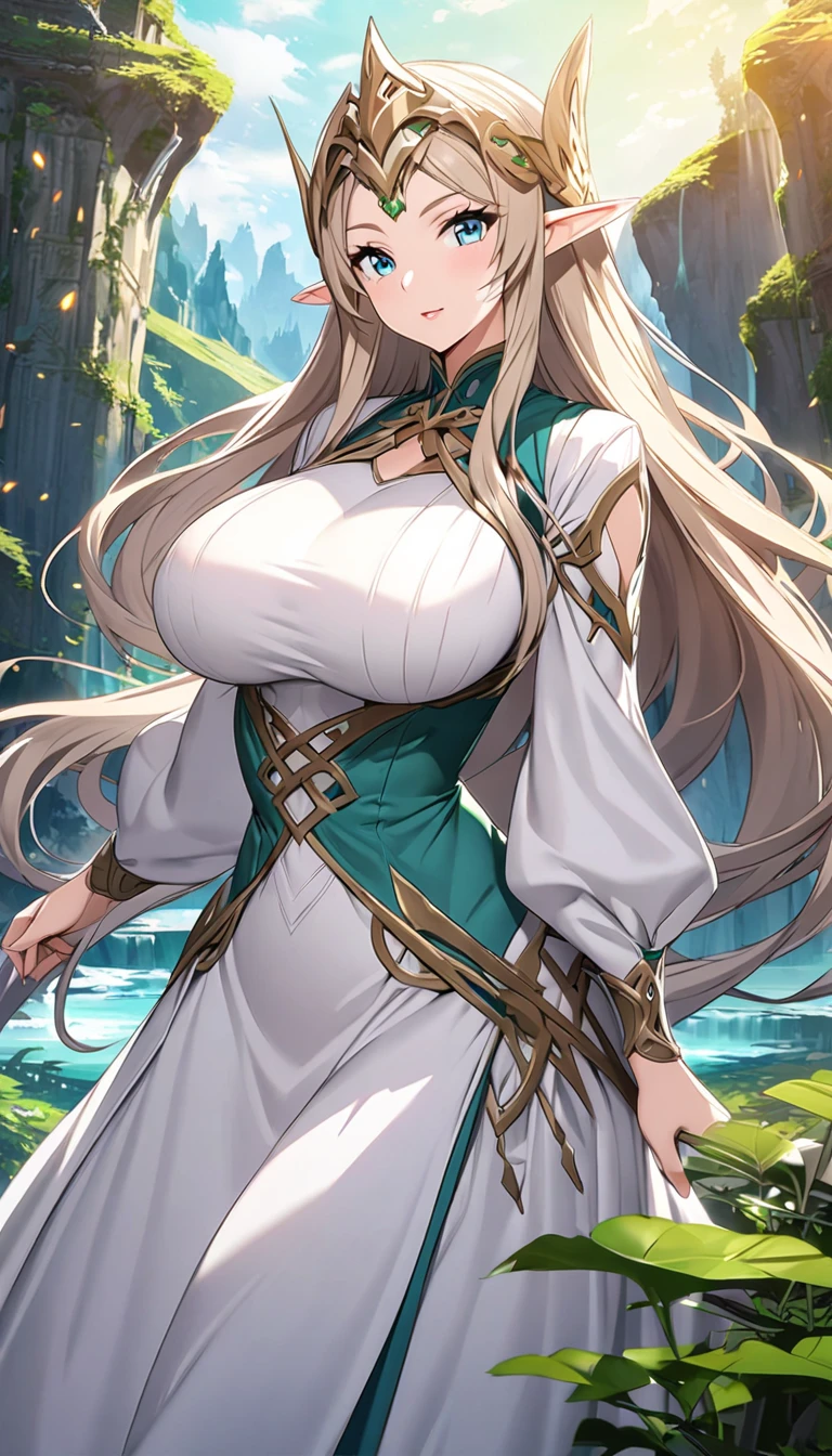 Elf,Sister,Big Breasts, long hair,fantastic background