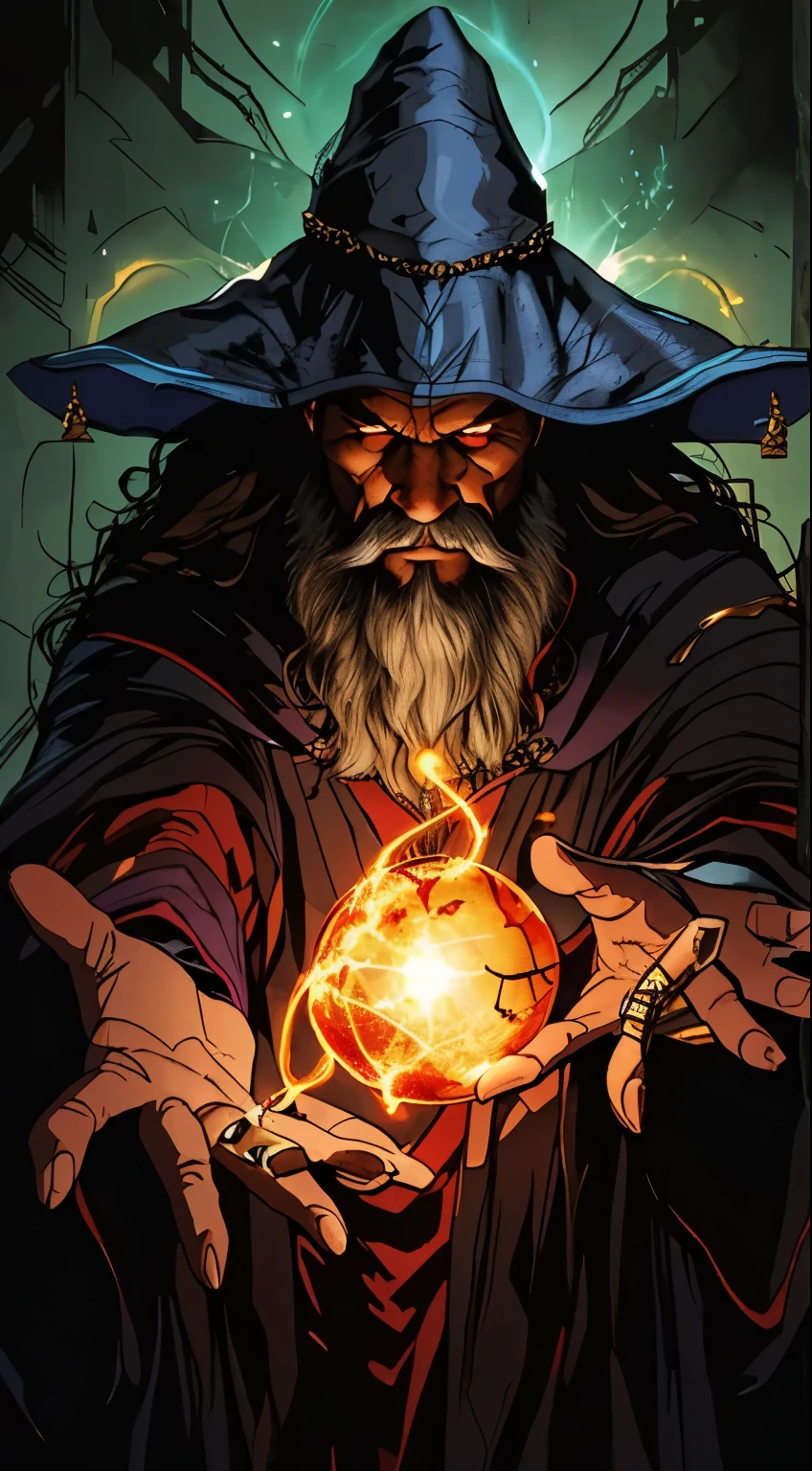 a wizard holding a glowing ball in his hands, an arcane wizard casting a spell, spell casting wizard, wizard casting a spell, a sorcerer casting a fireball, wizard pondering his orb, evil wizard, evil sorcerer, spell casting, casting a powerful spell, wizard, fantasy mage, casting fire spell, archmage, light sorcerer, the wizard