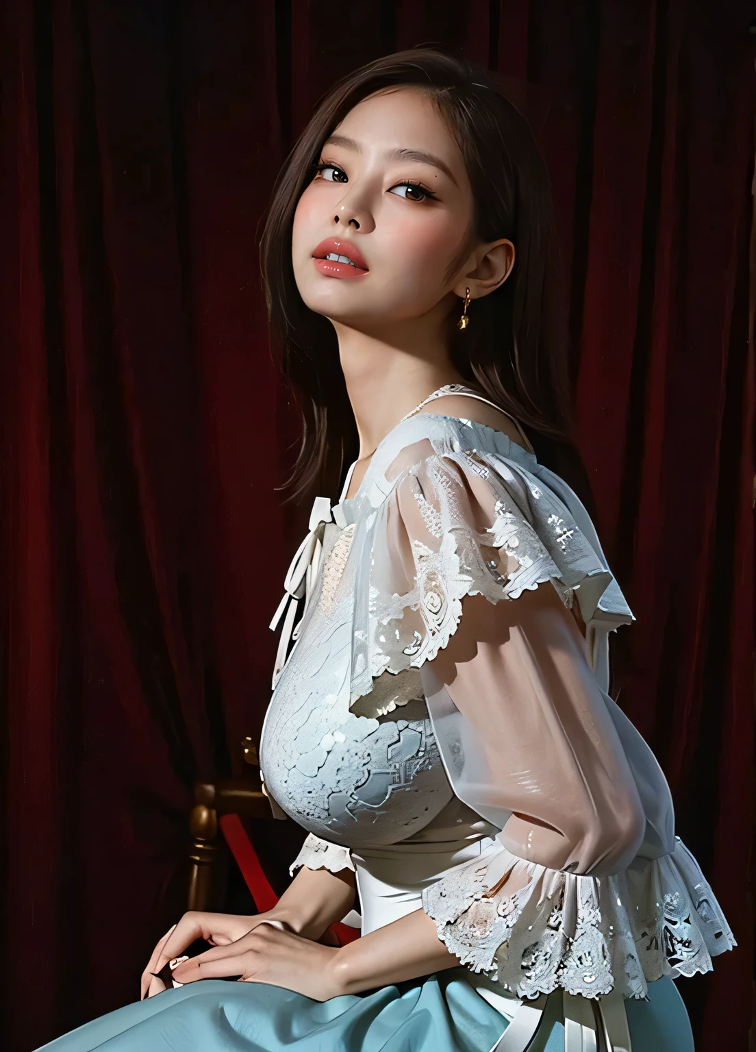 black pink jennie, almond eyes, full lips, big and voluptuous breasts