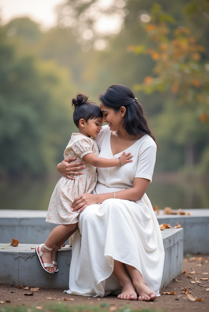 a mother giving some biscuits to her daughter