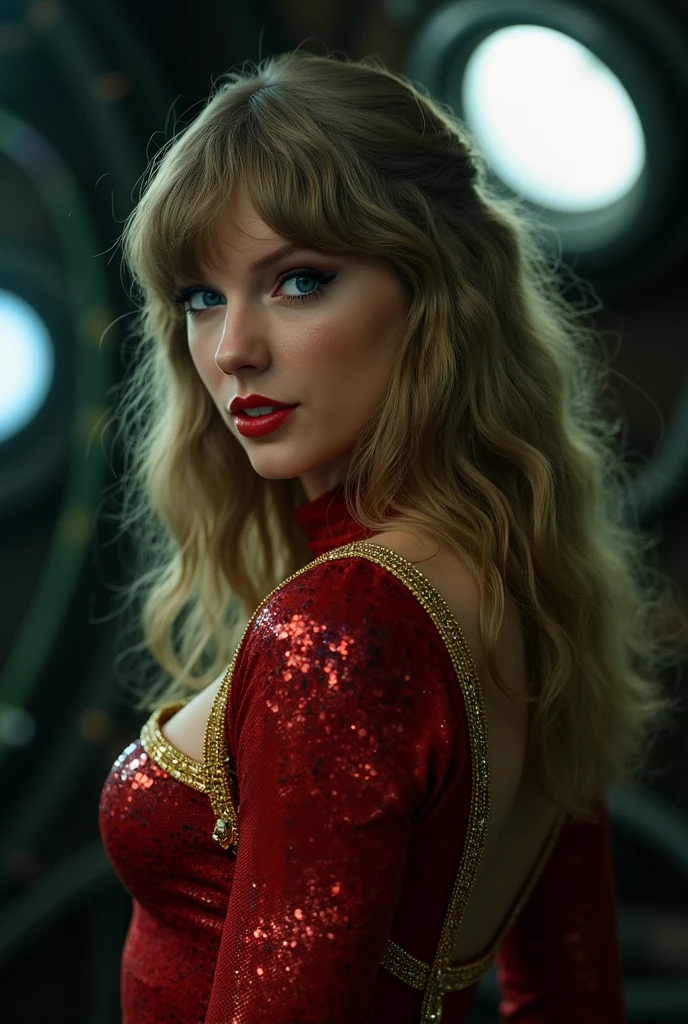 best quality raw photo of Taylor Swift as a movie star, (inside of a spacehulk:1.2), (organic:1.2), (Supergirl bodysuit:1.2), (dark moody ambience:1.2), (masterpiece:1.2), (photorealistic:1.2), (bokeh), (best quality), (detailed skin:1.2), (intricate details), (nighttime), (8k) ,(HDR), (cinematic lighting), (sharp focus), (looking at the camera:1.1), (closeup portrait:1.2), (inspired by h.r. giger:1.1), nsfw, breasts, taylor swift