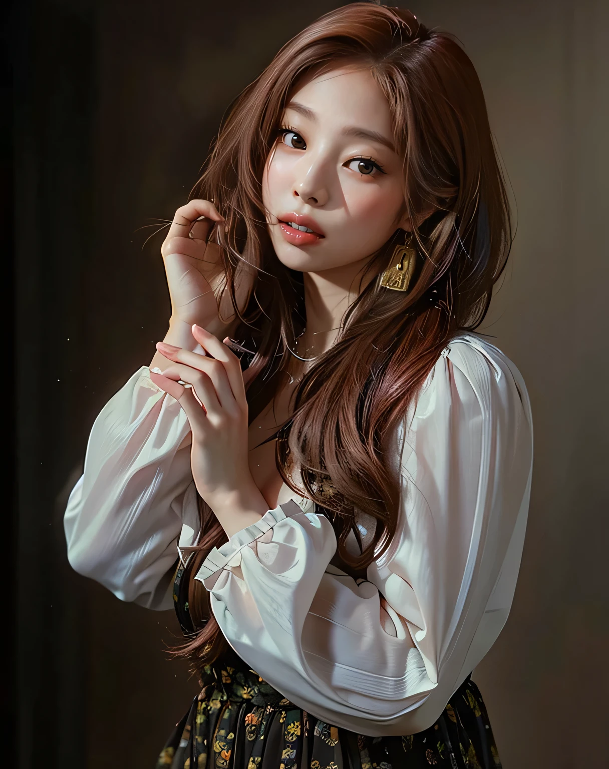 black pink jennie, almond eyes, full lips, big and voluptuous breasts 