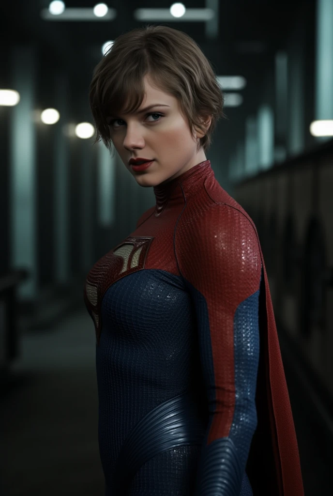 best quality raw photo of Taylor Swift as a movie star, (inside of a spacehulk:1.2), (organic:1.2), (Supergirl bodysuit:1.2), (dark moody ambience:1.2), (masterpiece:1.2), (photorealistic:1.2), (bokeh), (best quality), (detailed skin:1.2), (intricate details), (nighttime), (8k) ,(HDR), (cinematic lighting), (sharp focus), (looking at the camera:1.1), (closeup portrait:1.2), (inspired by h.r. giger:1.1), nsfw, big breasts, taylor swift