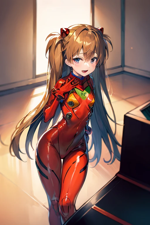 (( top quality )), ((masterpiece)), (be familiar with),  perfect face, indoor, bedroom,  watching viewers,
One woman,  Soryu Asuka Langley,
 open mouth,  ecstatic expression beside the piano, blush, smile,
 small tits,  flat chest, Young girl, Lori,  s,  girl,
 long hair,  Twin Tails ,
Leg spread,