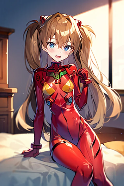 (( top quality )), ((masterpiece)), (be familiar with),  perfect face, indoor, bedroom,  watching viewers,
One woman,  Soryu Asuka Langley,
 open mouth,  ecstatic expression beside the piano, blush, smile,
 small tits,  flat chest, Young girl, Lori,  s,  girl,
 long hair,  Twin Tails ,
Leg spread,