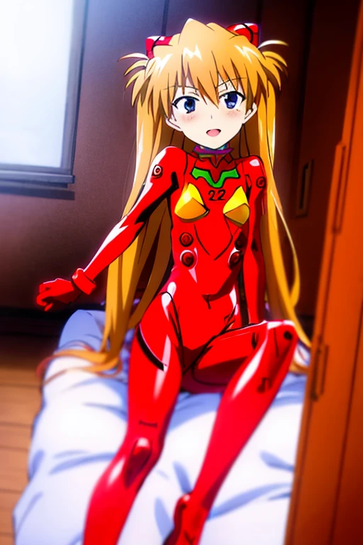 (( top quality )), ((masterpiece)), (be familiar with),  perfect face, indoor, bedroom,  watching viewers,
One woman,  Soryu Asuka Langley,
 open mouth,  ecstatic expression beside the piano, blush, smile,
 small tits,  flat chest, Young girl, Lori,  s,  girl,
 long hair,  Twin Tails ,
Leg spread,