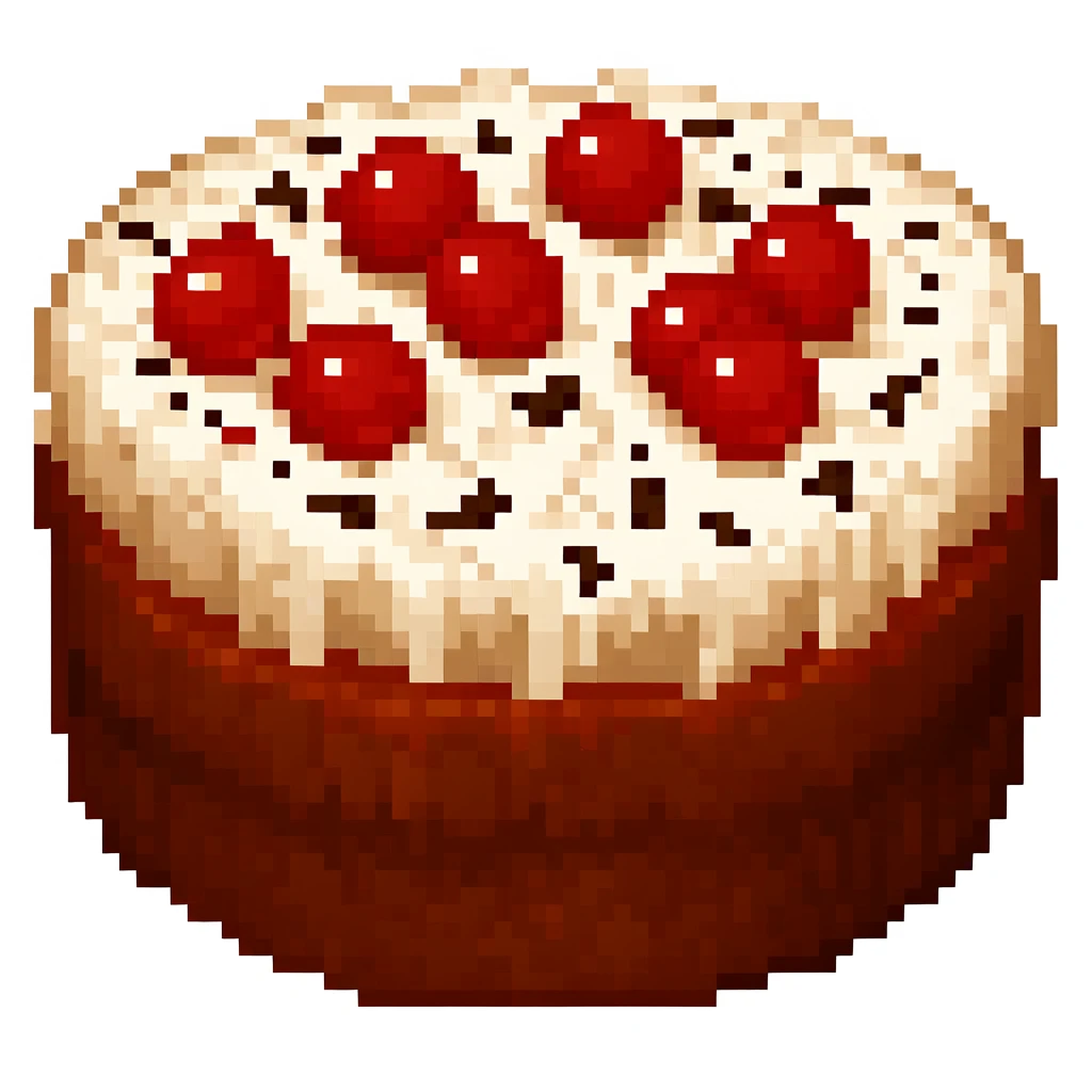 pixel, simple background, white background, cake, chocolate cake, white icing, red berries, jam, sprinkles