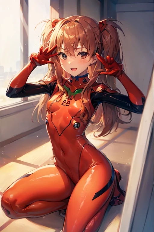 (( top quality )), ((masterpiece)), (be familiar with),  perfect face, indoor, bedroom,  watching viewers,
One woman,  Soryu Asuka Langley,
 open mouth,  ecstatic expression beside the piano, blush, smile,
 small tits,  flat chest, Young girl, Lori,  s,  girl,
 long hair,  Twin Tails ,
Leg spread,