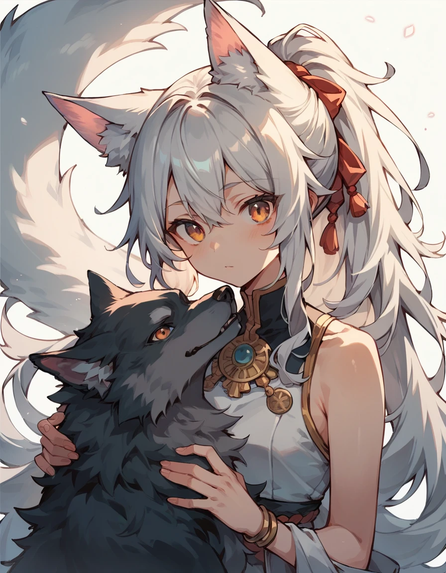 Wolf Girl, short,fine,Young girl, ponytail, long hair,Fluffy hair ,