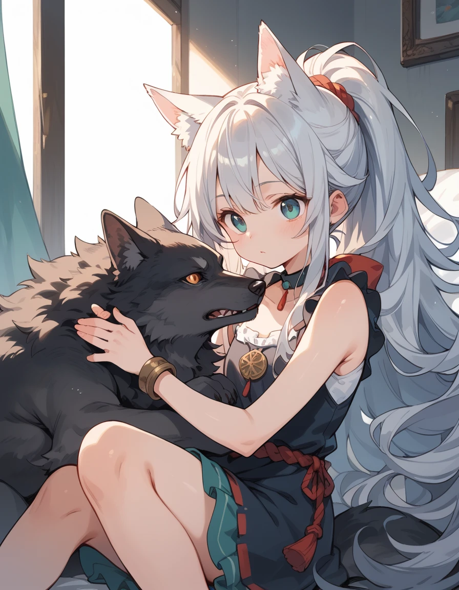 Wolf Girl, short,fine,Young girl, ponytail, long hair,Fluffy hair ,