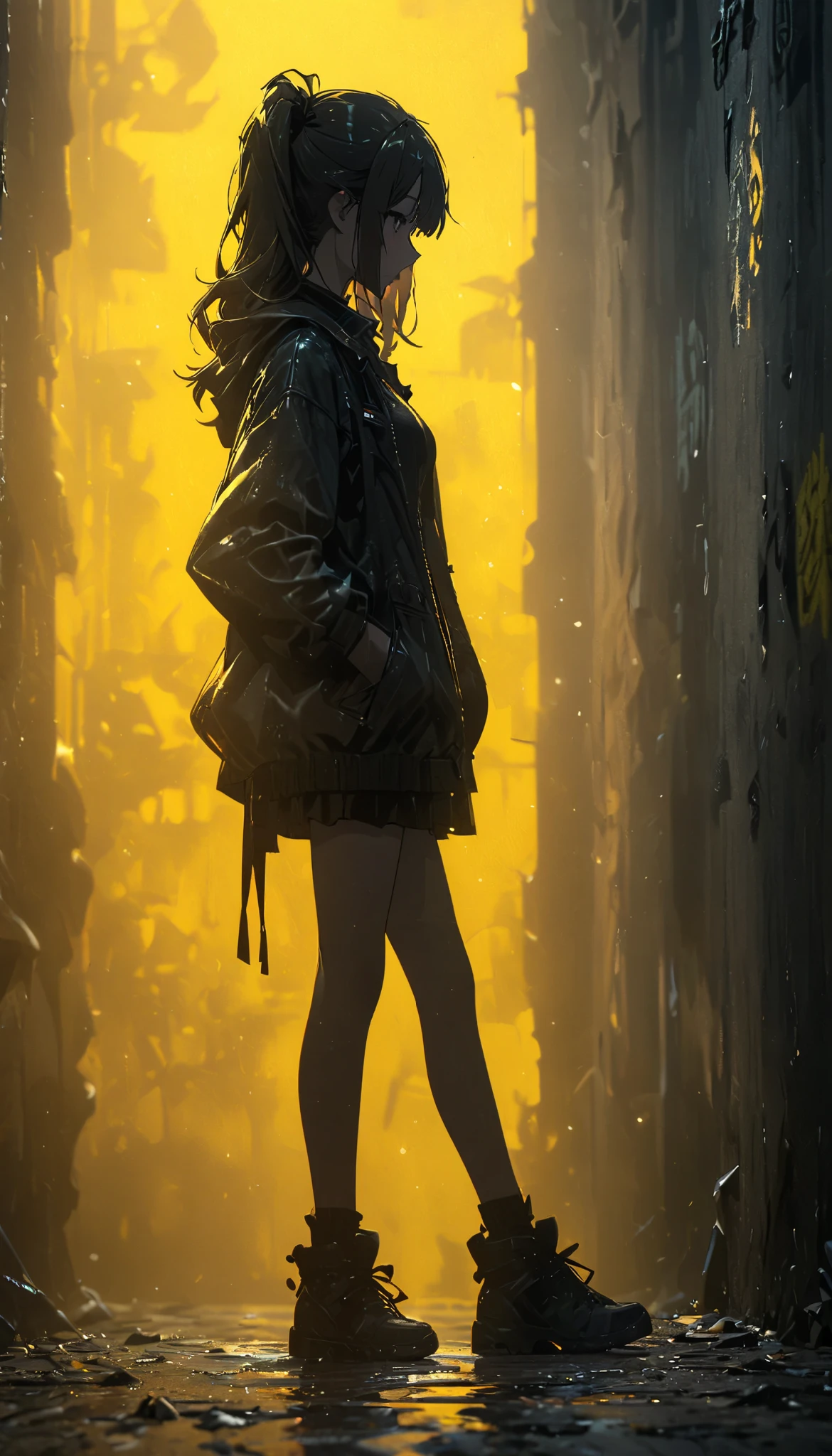  wallpaper 4k ,yellow background,1 girl,Graffiti style image