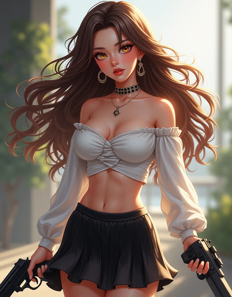 1girl, striped thigh-highs, red and white striped stockings, shorts, black crop top tucked into shorts, belt, long curly hair, beautiful detailed eyes, beautiful detailed lips, extremely detailed face, longeyelashes, medium bust, nipples covered, studio lighting, highly detailed, cinematic lighting, photorealistic, realistic skin texture, dynamic pose, intricate details, warm color palette, glowing skin, hyper detailed, vibrant colors, award winning photography, ethereal, elegant, alluring, portrait