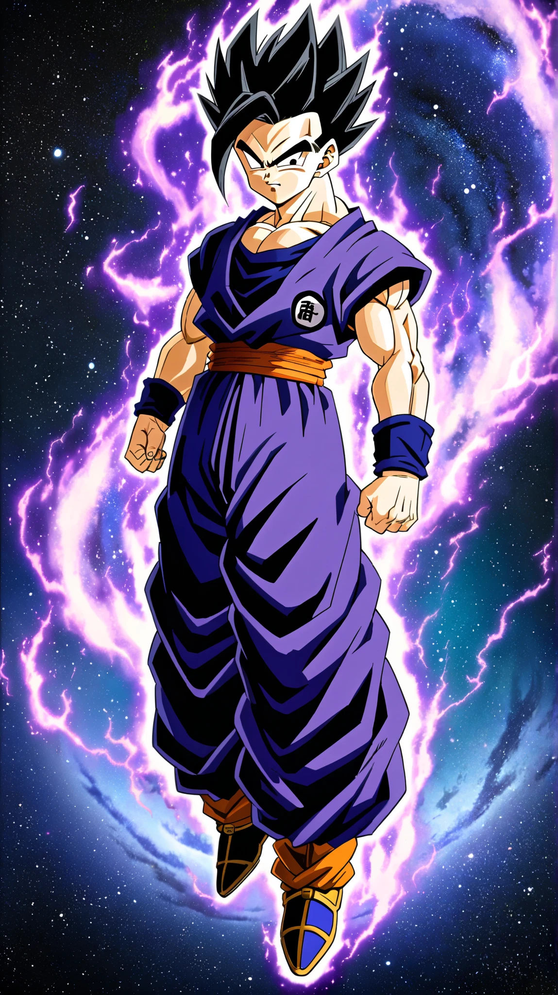 Gohan, full body, adult boy, Milky Way, aura, anime 