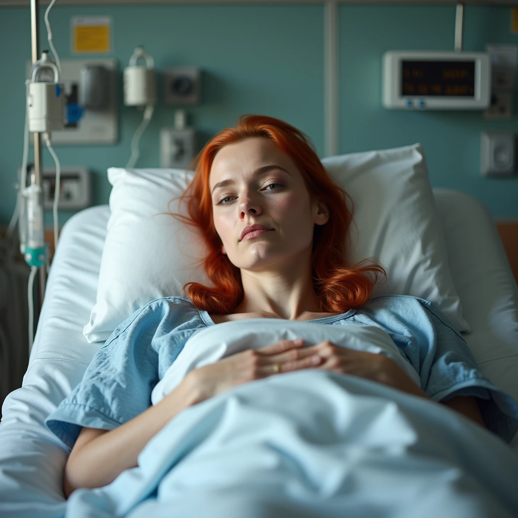 woman sleeping in a hospital bed, 